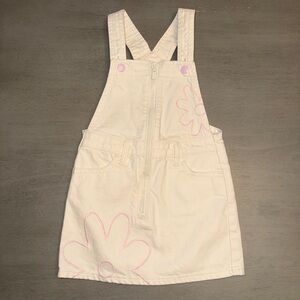Old Navy Cream Overall Dress with Pink Floral Design